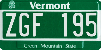 VT license plate ZGF195