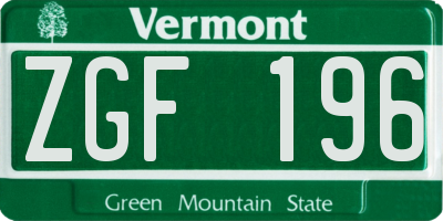 VT license plate ZGF196