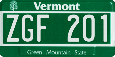 VT license plate ZGF201