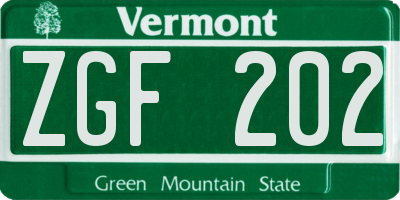 VT license plate ZGF202