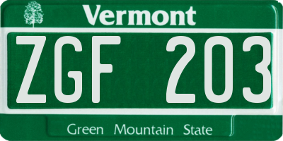 VT license plate ZGF203
