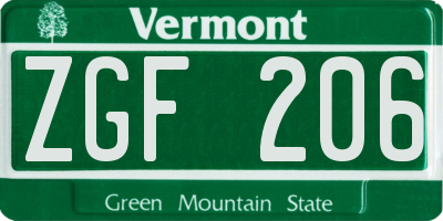 VT license plate ZGF206