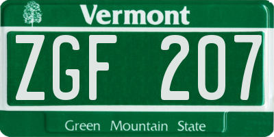 VT license plate ZGF207