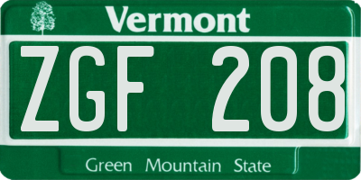VT license plate ZGF208