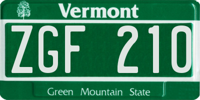 VT license plate ZGF210