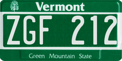 VT license plate ZGF212