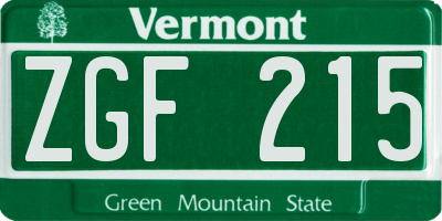 VT license plate ZGF215