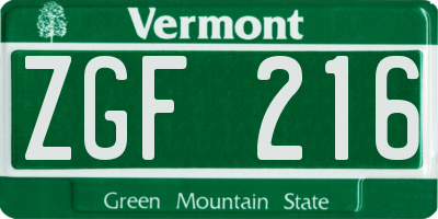 VT license plate ZGF216