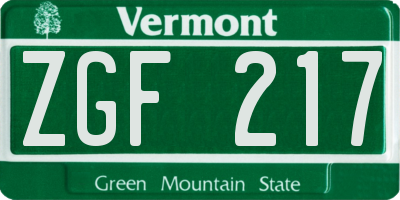 VT license plate ZGF217