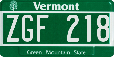 VT license plate ZGF218