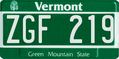 VT license plate ZGF219
