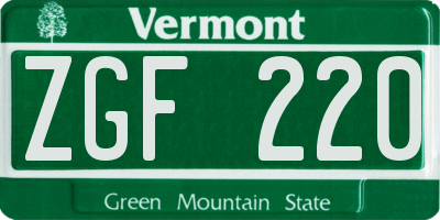 VT license plate ZGF220
