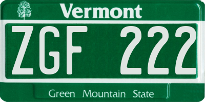 VT license plate ZGF222