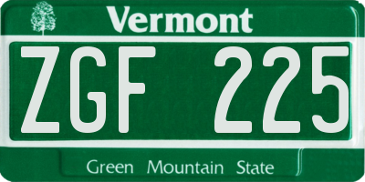 VT license plate ZGF225