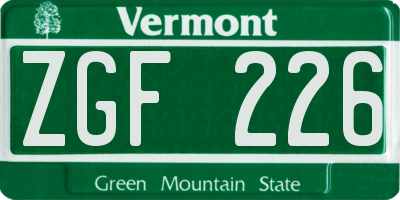 VT license plate ZGF226