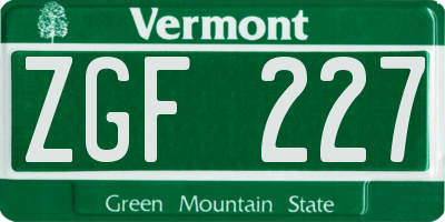 VT license plate ZGF227