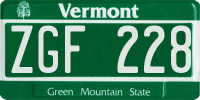 VT license plate ZGF228