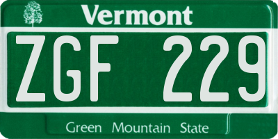 VT license plate ZGF229