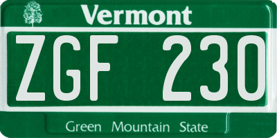 VT license plate ZGF230