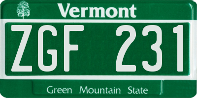 VT license plate ZGF231
