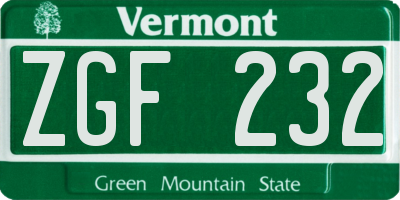 VT license plate ZGF232