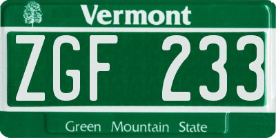 VT license plate ZGF233