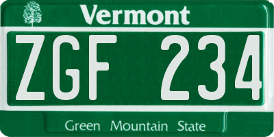 VT license plate ZGF234