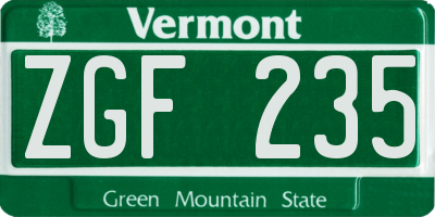 VT license plate ZGF235