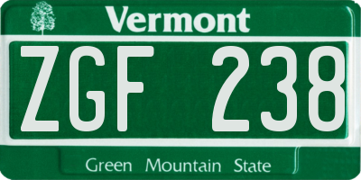 VT license plate ZGF238