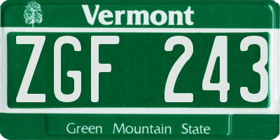 VT license plate ZGF243