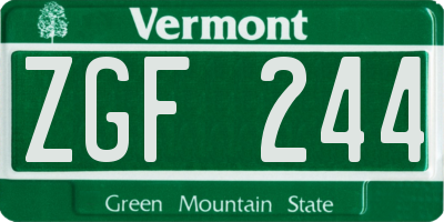 VT license plate ZGF244