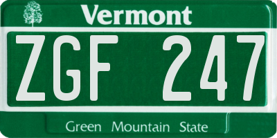 VT license plate ZGF247