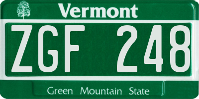 VT license plate ZGF248
