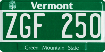 VT license plate ZGF250