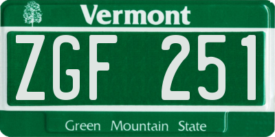 VT license plate ZGF251