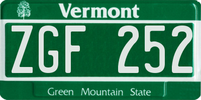 VT license plate ZGF252
