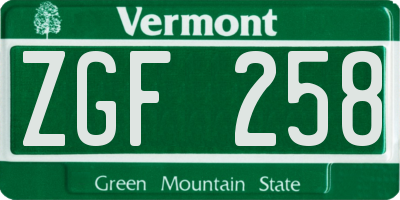 VT license plate ZGF258