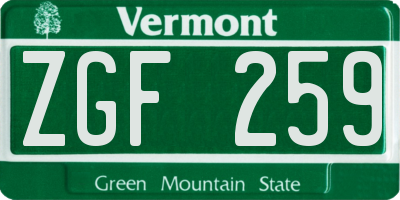 VT license plate ZGF259