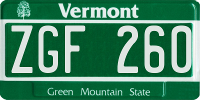 VT license plate ZGF260
