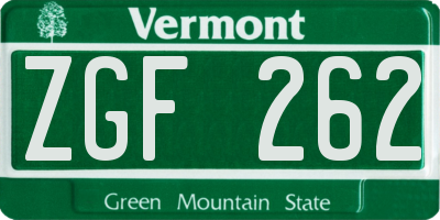 VT license plate ZGF262