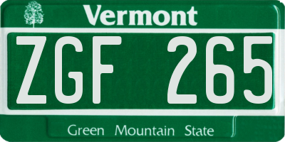 VT license plate ZGF265