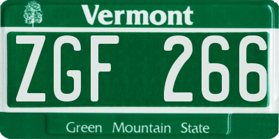 VT license plate ZGF266