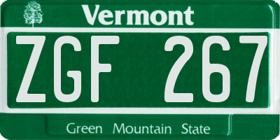 VT license plate ZGF267