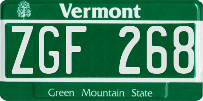 VT license plate ZGF268