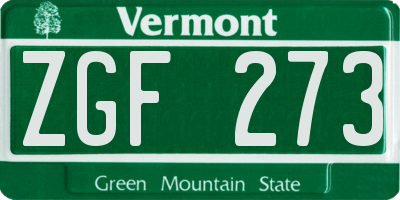 VT license plate ZGF273