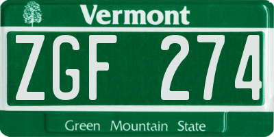 VT license plate ZGF274