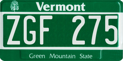 VT license plate ZGF275