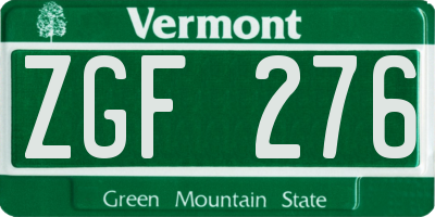 VT license plate ZGF276