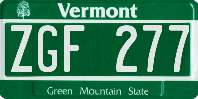VT license plate ZGF277