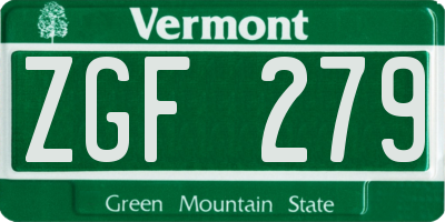 VT license plate ZGF279
